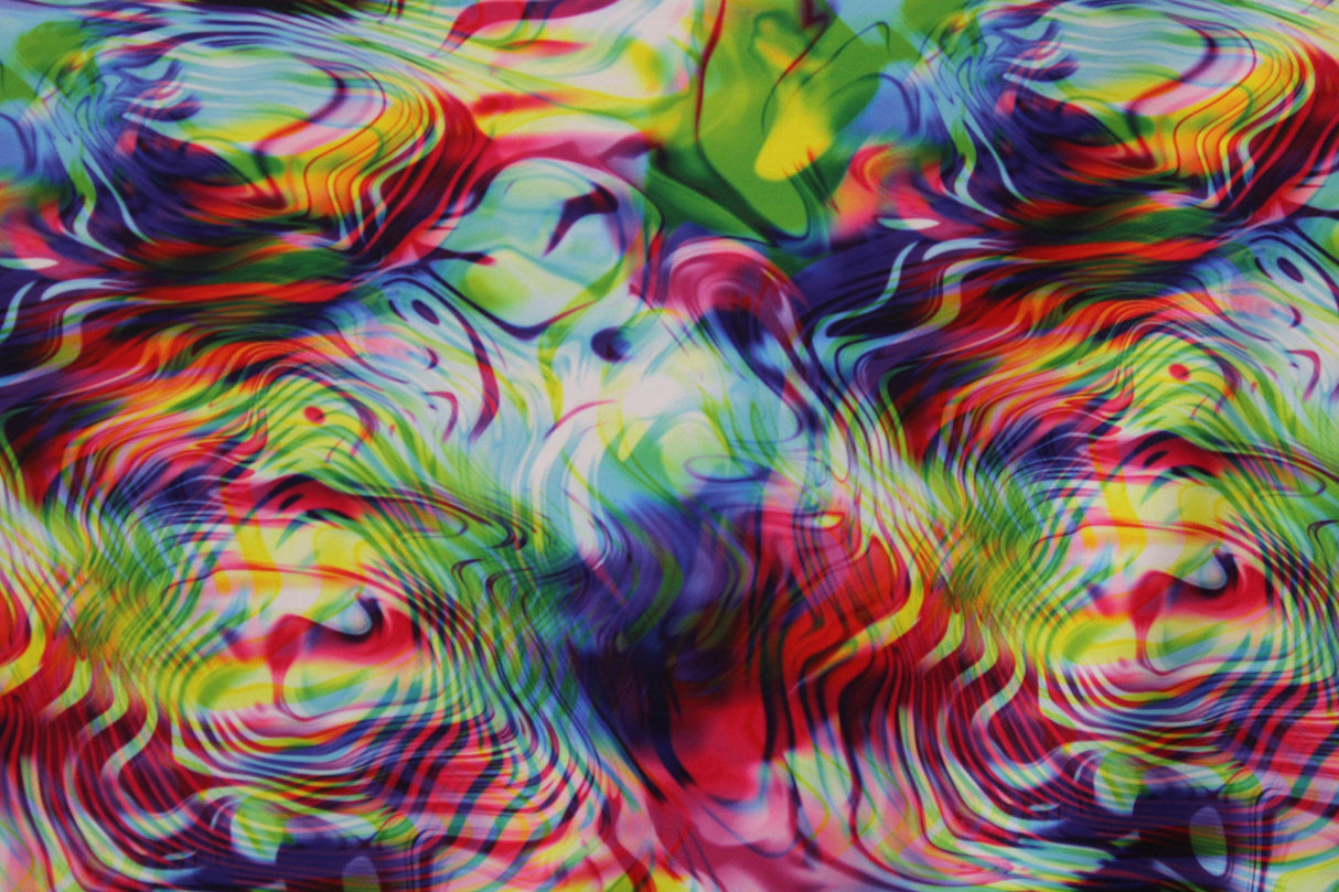 Rainbow Vortex Illusion Spandex Fabric - Multicolor Abstract Print, 58"/60" Width (1 Yard)
