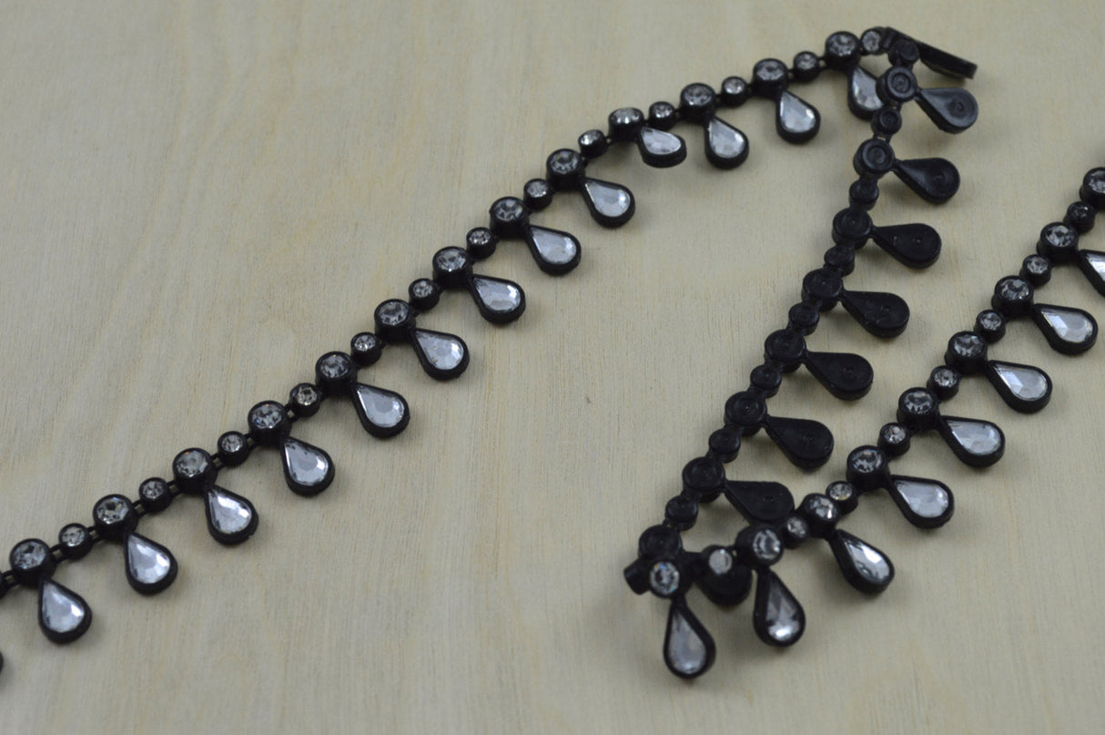Rhinestone Tear-Drop Trim Black