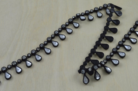 Rhinestone Tear-Drop Trim Black