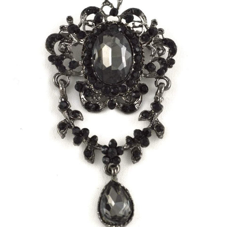 Gothic Brooch Black Rhinestone