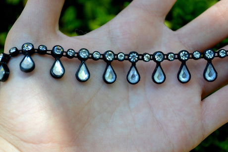 Rhinestone Tear-Drop Trim Black
