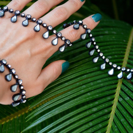 Rhinestone Tear-Drop Trim Black