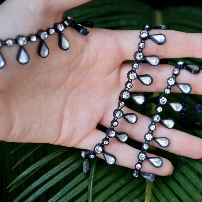 Rhinestone Tear-Drop Trim Black
