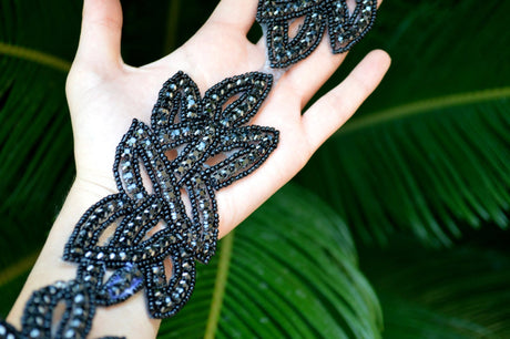 Black Rhinestone Iron-On Applique