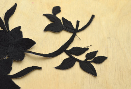 Embroidered Flower Patch Black Iron-On Applique