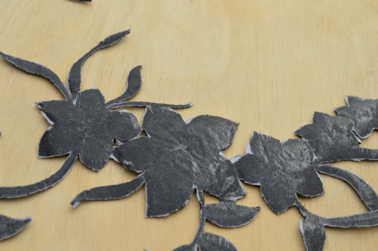 Embroidered Flower Patch Black Iron-On Applique