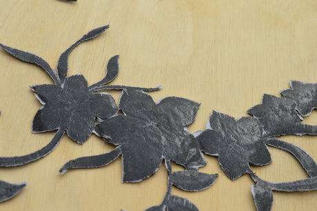 Embroidered Flower Patch Black Iron-On Applique