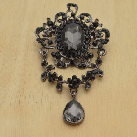 Gothic Brooch Black Rhinestone