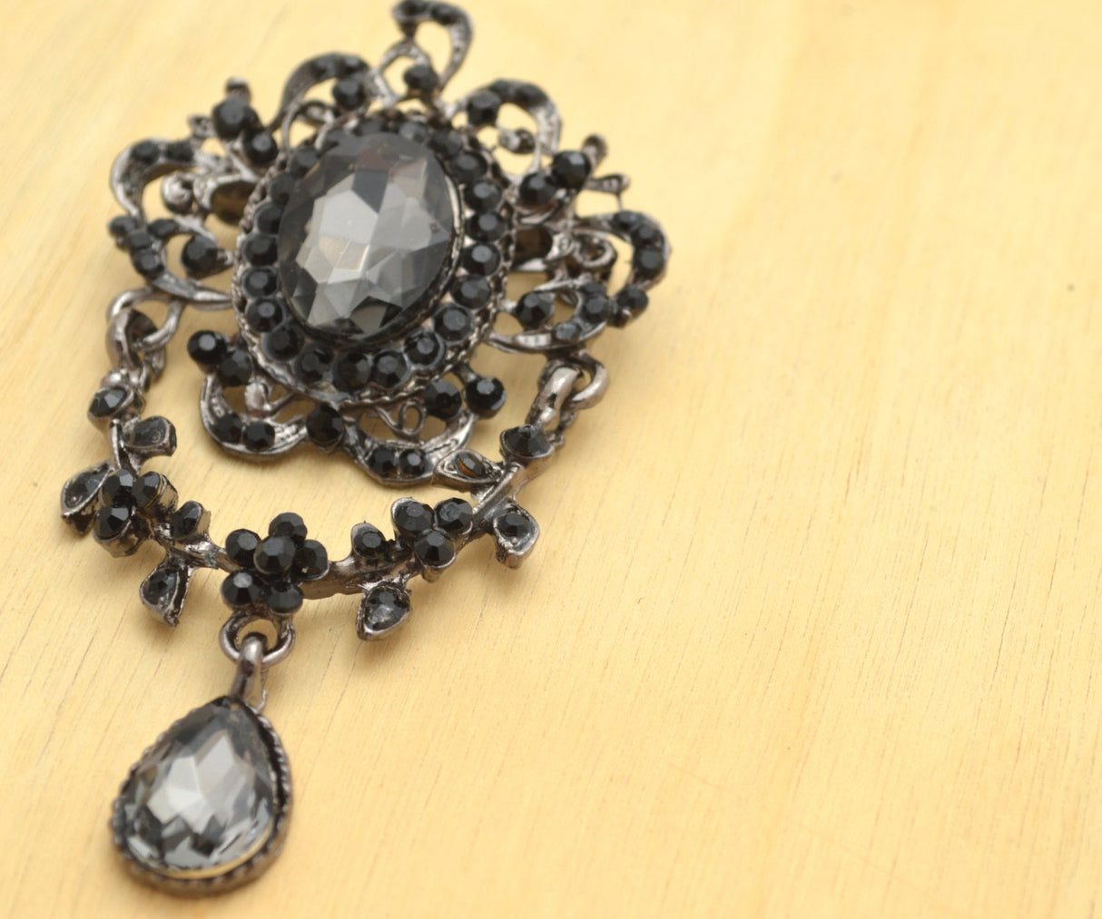 Gothic Brooch Black Rhinestone