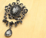 Gothic Brooch Black Rhinestone