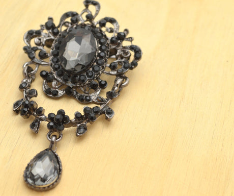 Gothic Brooch Black Rhinestone