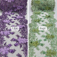 Beaded Lace Table Runner With Pearls And Sequins 3D Embroidered Lace Fabric - Baby Blue, 13" Wide