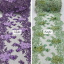 Beaded Lace Table Runner With Pearls And Sequins 3D Embroidered Lace Fabric - Baby Blue, 13" Wide