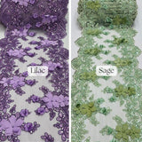 Beaded Lace Table Runner With Pearls And Sequins 3D Embroidered Lace Fabric - Baby Blue, 13" Wide