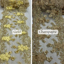 Beaded Lace Table Runner With Pearls And Sequins 3D Embroidered Lace Fabric - Baby Blue, 13" Wide