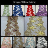 Sage Green Beaded Lace Fabric - 3D Embroidered Lace With Pearls And Sequins, 13" Width