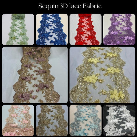 Gold Beaded Lace Table Runner Lace Fabric - Gold 3D Embroidered Lace With Pearls And Sequins, 13" Width