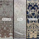 Damask Lace Polyester Fabric - Black Gold Damask Embroidered Mesh, 48-50" Width (1 Yard)