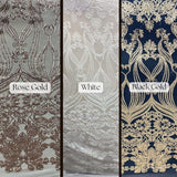 Damask Lace Polyester Fabric - Black Gold Damask Embroidered Mesh, 48-50" Width (1 Yard)
