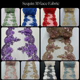 Baby Blue Beaded Lace Fabric - 3D Embroidered Lace With Pearls And Crystals, 22" Width