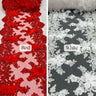 Beaded Lace Table Runner With Pearls And Sequins 3D Embroidered Lace Fabric - Baby Blue, 13" Wide