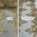 Beaded Lace With Pearls & Crystals Polyester Fabric - 3D Embroidered Lace, Baby Blue/Blush/Champagne/Dusty Rose/Gold/Lilac/Red/Royal Blue/Sage/White, 22" Width