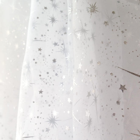 Star Bursts Sheer Organza Fabric - Turquoise, White, Pink Starburst Pattern, 58/60" Width (1 Yard)