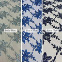 Sequin Lace Fabric With Embroidery On Mesh - Baby Blue, 20" Width