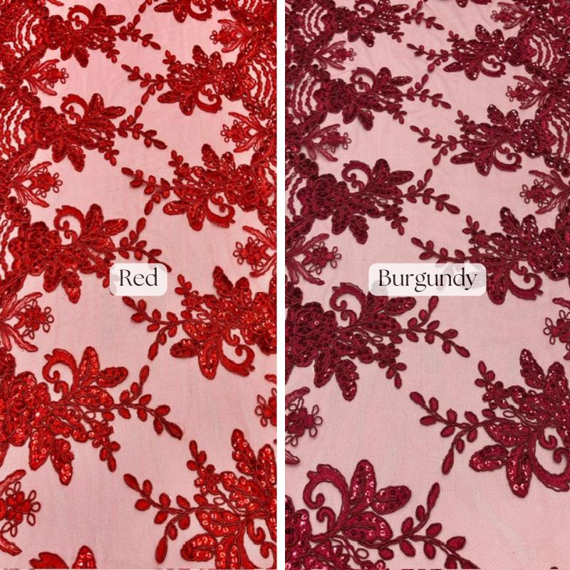 Sequin Lace Fabric With Embroidery On Mesh - Baby Blue, 20" Width