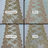 Sequin Lace Fabric With Embroidery On Mesh - Baby Blue, 20" Width