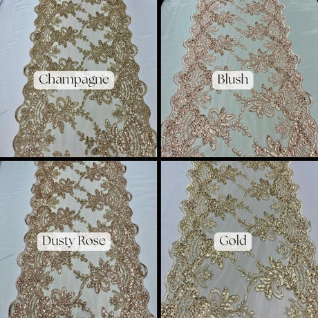 Sequin Lace Fabric With Embroidery On Mesh - Baby Blue, 20" Width