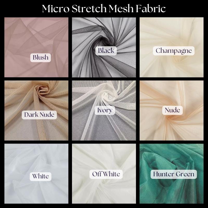 Micro Stretch Mesh Fabric - Black, Soft, Flexible, 60" Width (1 Yard)