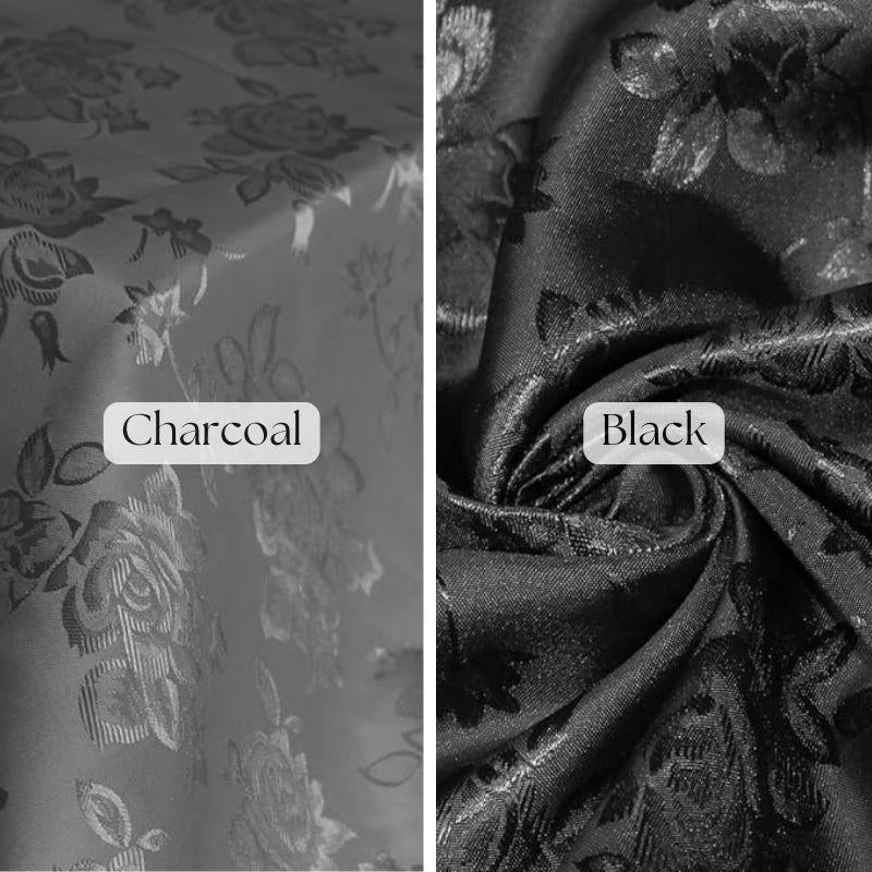 Floral Jacquard Satin Fabric - Black Floral Brocade, 60" Width