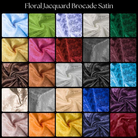 Floral Jacquard Satin Fabric - Black Floral Brocade, 60" Width