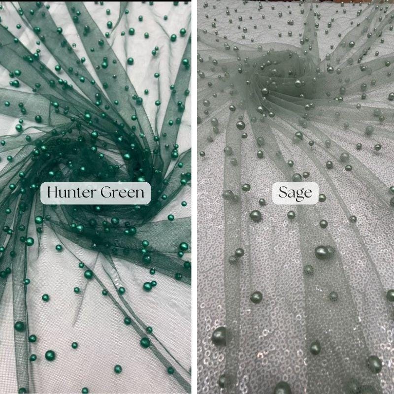 Pearl Tulle Polyester Fabric - Soft Tulle Mesh With Scattered Pearls, 58" Width (1 Yard)