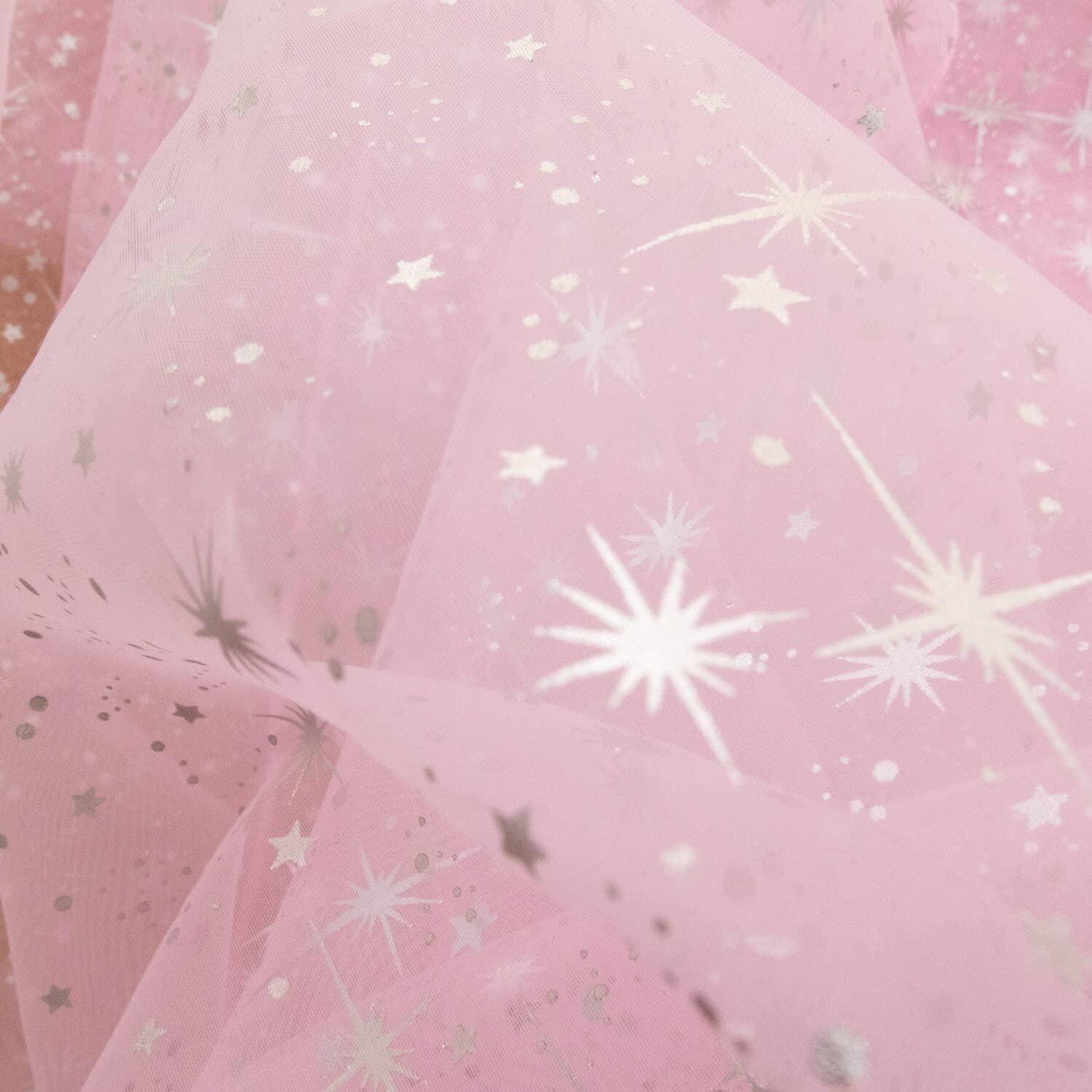 Star Bursts Sheer Organza Fabric - Turquoise, White, Pink Starburst Pattern, 58/60" Width (1 Yard)