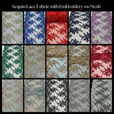 Sequin Lace Fabric With Embroidery On Mesh - Baby Blue, 20" Width