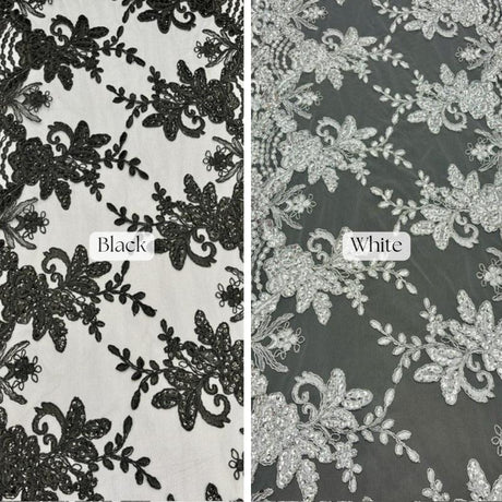 Sequin Lace Fabric With Embroidery On Mesh - Baby Blue, 20" Width