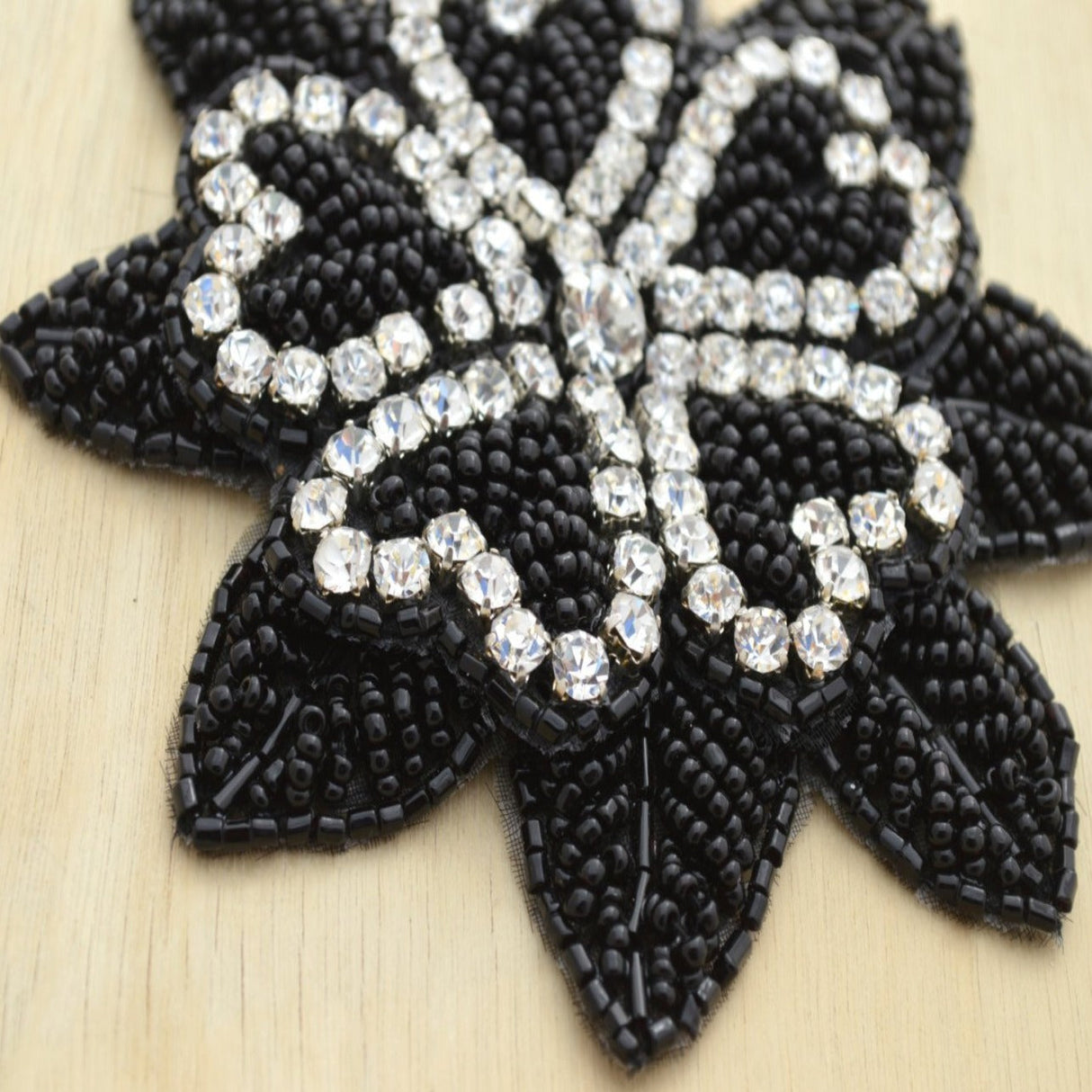 Beaded Flower Applique Black 4.5in