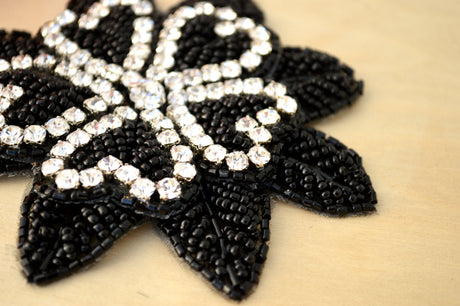 Beaded Flower Applique Black 4.5in