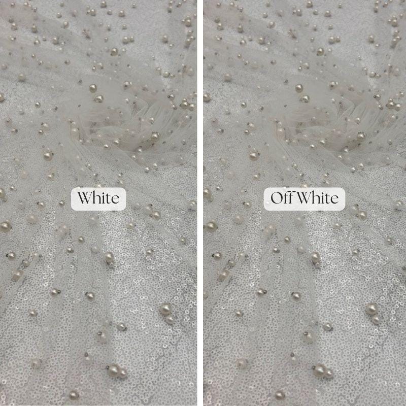 Pearl Tulle Polyester Fabric - Soft Tulle Mesh With Scattered Pearls, 58" Width (1 Yard)