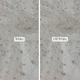 Pearl Tulle Polyester Fabric - Soft Tulle Mesh With Scattered Pearls, 58" Width (1 Yard)