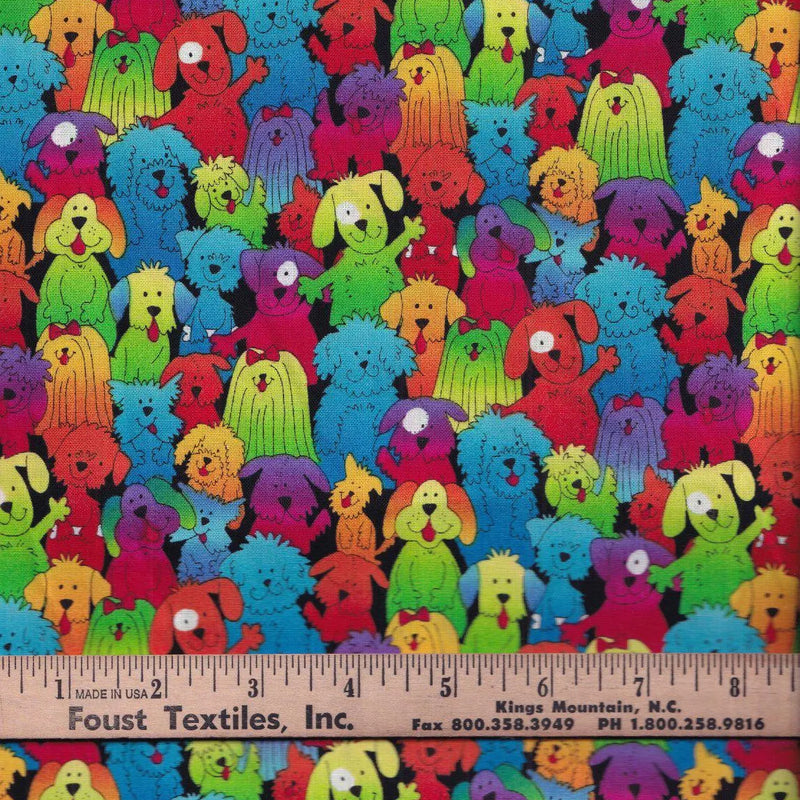Quilting Cotton Rainbow Dogs Novelty Fabric