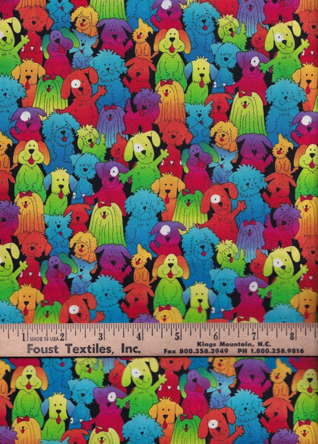 Quilting Cotton Rainbow Dogs Novelty Fabric