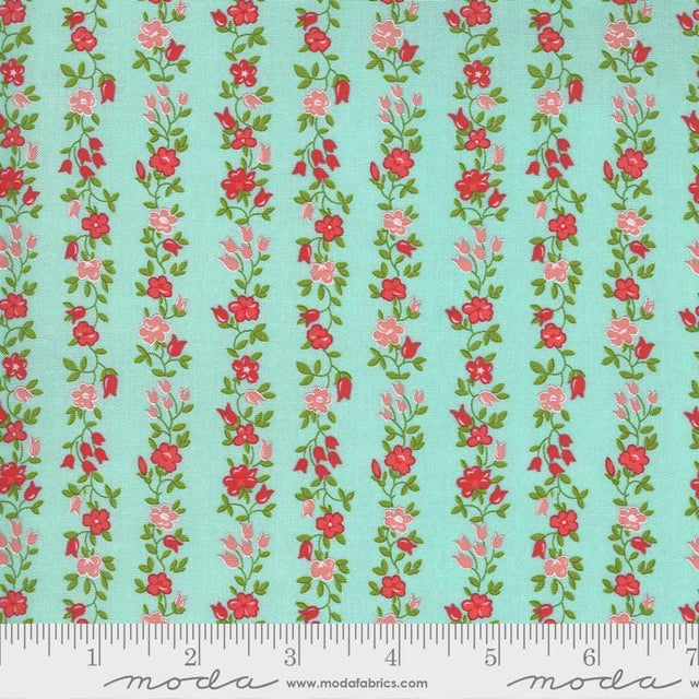 Quilting Cotton Sunday Stroll Aqua Floral Moda
