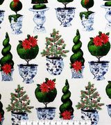 Quilting Cotton Chinoiserie Pots on White Canvas