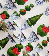 Quilting Cotton Chinoiserie Pots on White Canvas