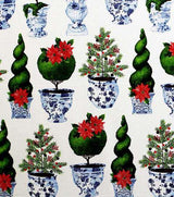 Quilting Cotton Chinoiserie Pots on White Canvas