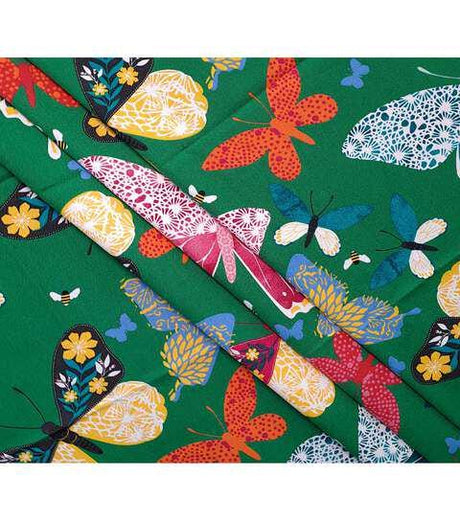 Cotton Canvas Butterfly Print on Dark Green 44" Wide