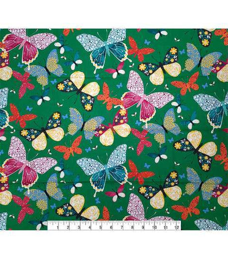 Cotton Canvas Butterfly Print on Dark Green 44" Wide